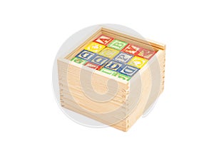 Wooden Toy Cubes With Letters On Box