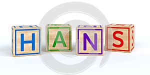 wooden toy cubes with letters with name hans