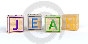 wooden toy cubes with letters with name jean