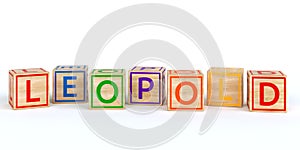 wooden toy cubes with letters with name leopold