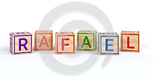 wooden toy cubes with letters with name rafael