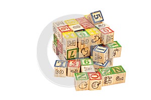 Wooden toy cubes with letters. Wooden alphabet blocks