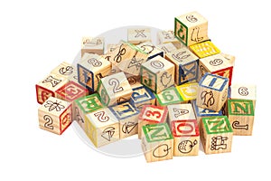 Wooden toy cubes with letters. Wooden alphabet blocks