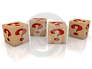 Wooden toy cubes with question marks