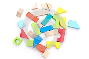 Wooden toy cubes on a white background. Isolated