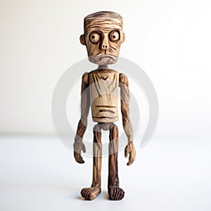 Wooden Toy Frankenstein Figure: Linear Surrealism With Evil Grin