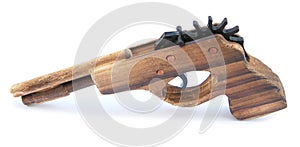 Wooden toy gun for child isolated