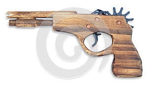 Wooden toy gun for child isolated