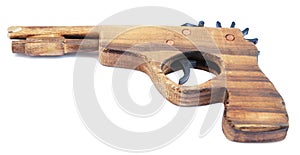 Wooden toy gun for child isolated