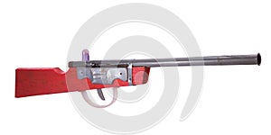 Wooden toy gun on white background