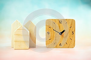 Wooden toy house and wooden clock