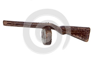 Wooden toy mashine gun isolated on white