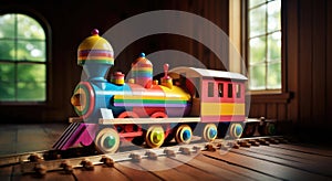 Wooden toy steam locomotive