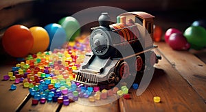 Wooden toy steam locomotive