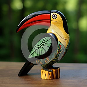 Handmade Wooden Toucan Bird Sculpture With Nature-inspired Patterns photo