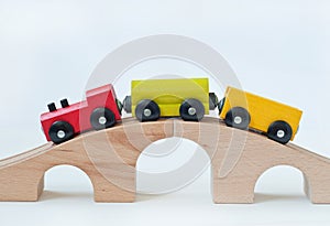 Wooden toy train with colorful blocks.  Educational toys