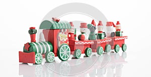 Wooden toy train with colorful blocs isolated photo