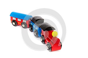 Wooden toy train with colorful blocs isolated