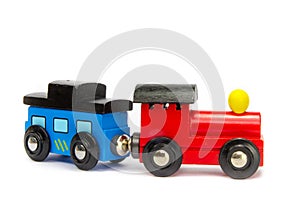 Wooden toy train with colorful blocs isolated