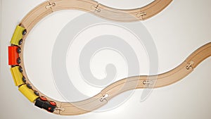 Wooden toy train move on curve wooden railways stop motion