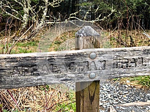 Wooden trail marker for Appalachian Trail