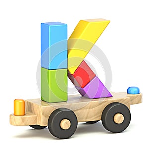 Wooden train font Letter K 3D