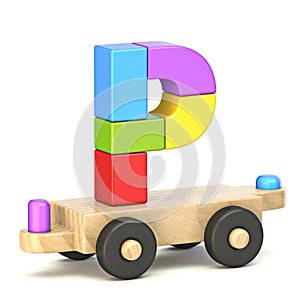 Wooden train font Letter P 3D