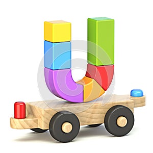 Wooden train font Letter U 3D