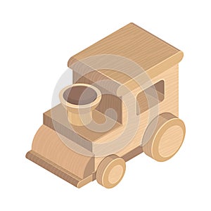Wooden train toy on the white background, Vector illustration