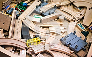 Wooden train tracks and parts