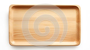 Wooden Tray isolated on white created with Generative AI. Empty dish to serve food.