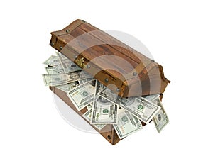 Wooden Treasure chest full of money