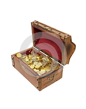 Wooden treasure chest with gold