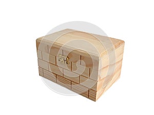 Wooden treasure chest keepsake box over white background