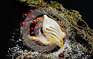 Wooden Tree decor With Red Balls And Juniper