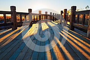 The wooden trestle and shadows sunset