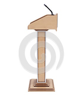 Wooden tribune isolated on white background. Side view. 3d rendering.