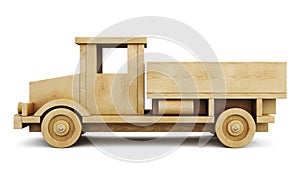 Wooden truck side view. 3d.