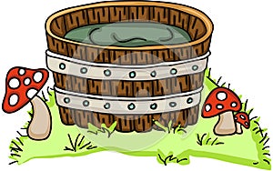 Wooden tub for a bath with mushrooms