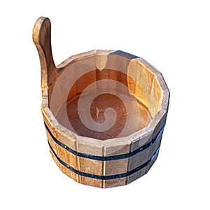 Wooden tub with ice inside isolated on a white background.