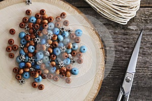 Wooden and Turquoise Beads Flat Lay photo