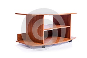 The wooden tv stand isolated on white background