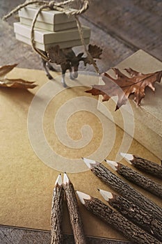 Wooden twig Pencils and paper