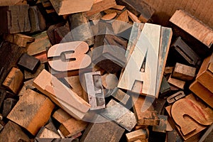 Wooden typescript letters inside a box