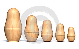 Wooden unpainted matryoshka dolls 3D