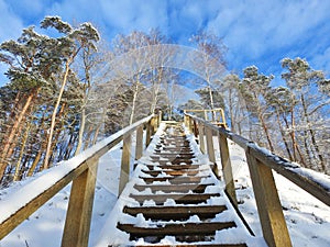 Wooden upstairs going on hill top, Lithuania