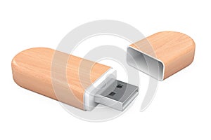Wooden USB Flash Memory Drives. 3d Rendering