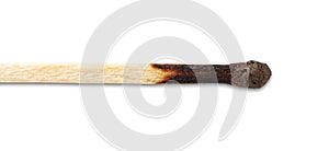 Wooden used burnt match isolated over the white background. Clipping pass