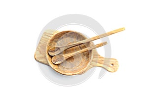 Wooden utensils on a white background