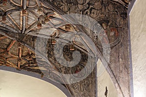 Wooden vault and arches in San Andres, Ibarranguelua, Bizcaia, Spain.